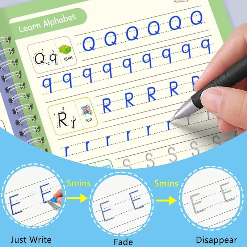 4 Pcs Handwriting Practice Books Kids 3-5 | Reusable Magic Ink Tracing Workbook | Preschool Kindergarten Ready