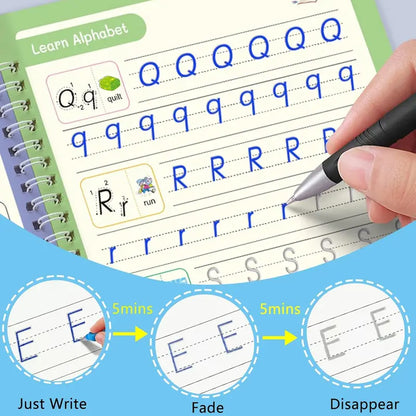 4 Pcs Handwriting Practice Books Kids 3-5 | Reusable Magic Ink Tracing Workbook | Preschool Kindergarten Ready