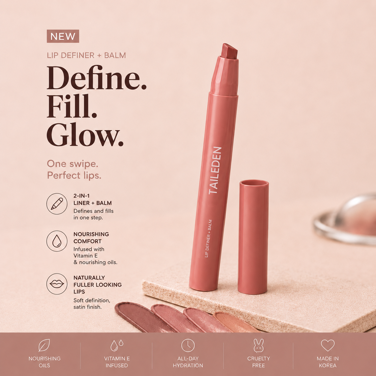 TAILEDEN Lip Definer – 2-in-1 Lipliner & Balsam
