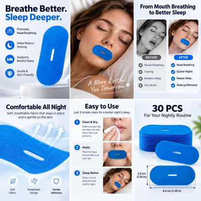 Solutiover Mouth Tape – Sleep Support & Fuller-Looking Lips | 30-Count Pack