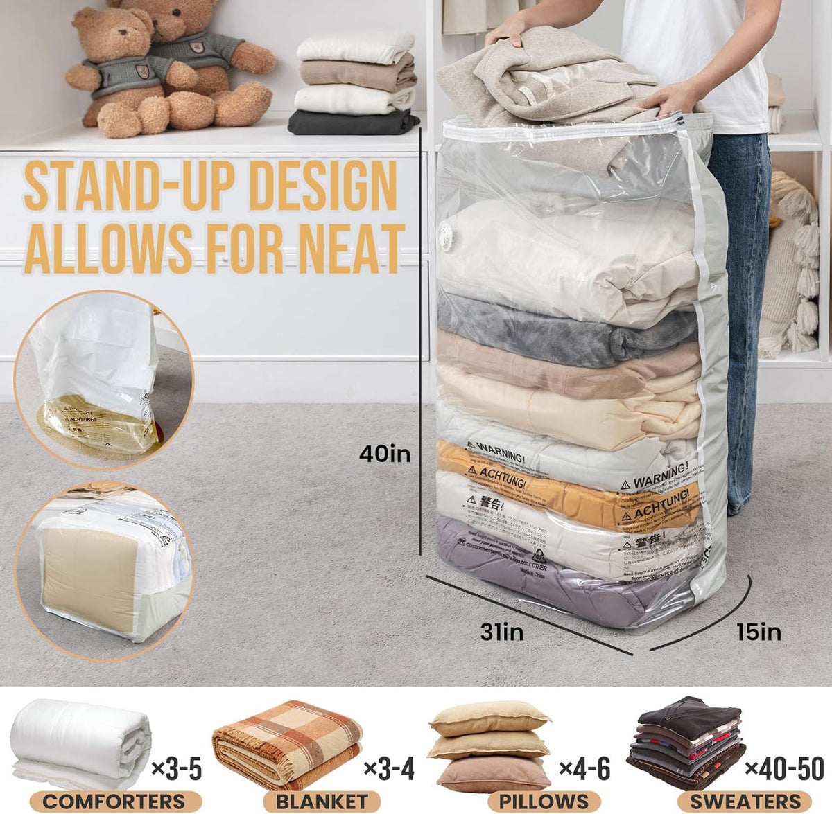 Cream Cube Vacuum Storage Bags