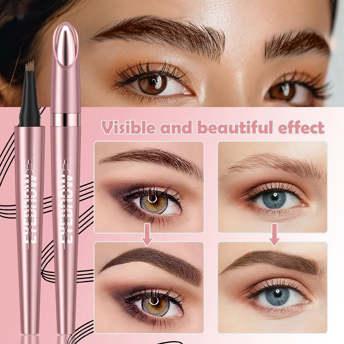 ✏️ BUY 1 GET 1 FREE! ✨ 3D Microblading Eyebrow Pencil – 4-Prong Tip, Waterproof & Natural Hair-Like Strokes 🖌️