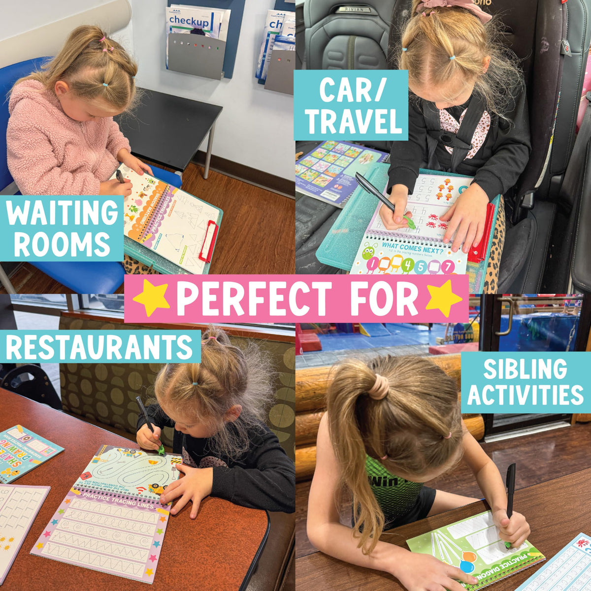 4 Pcs Handwriting Practice Books Kids 3-5 | Reusable Magic Ink Tracing Workbook | Preschool Kindergarten Ready